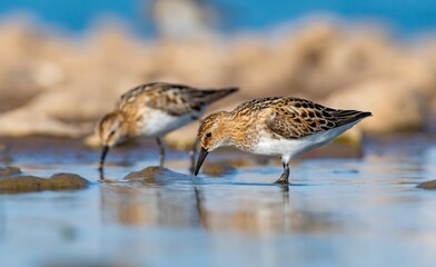 Little stint (Calidris minuta) is a wetland bird that lives in the northern parts of the European and Asian continents. It feeds in swampy areas.