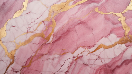 Fototapeta premium A close-up of pink marble with gold veins, showcasing the intricate patterns and natural beauty in its surface photography.