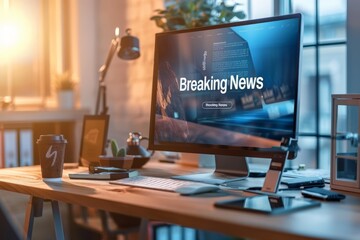 Naklejka premium breaking news on laptop