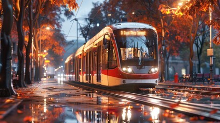 Fototapeta premium Tram in Autumn City