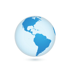 Transparent blue globe showing north and south america