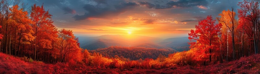 Fototapeta premium Majestic Autumn Forest Overlook at Sunset