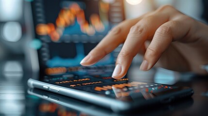 A finger tapping a smartphone screen to execute a sell order.