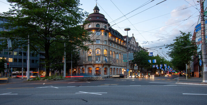 On the street in Lucerne at evening, Switzerland
