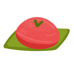 Gambar kue ku merah or red tortoise cake icon vector illustration, kue thok cake kartun, kue kura kura clip art image. jajanan tradisional kue basah, indonesian traditional sweet cake dessert, local s © logomimi