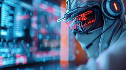 Malware infiltration, neon pink and green background, high-tech lab scene..