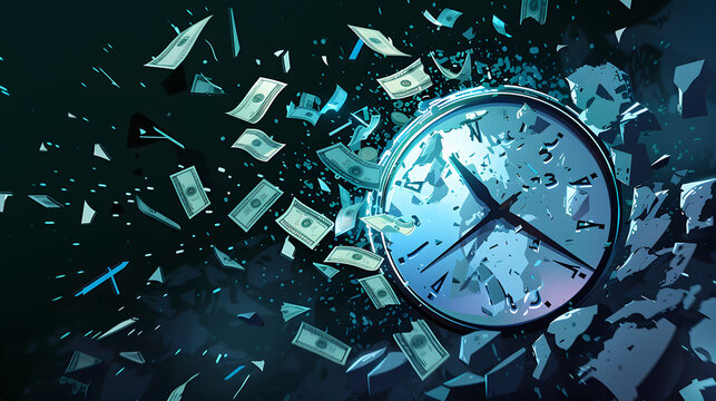 clock exploding with cash