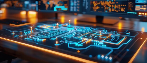 Designing Digital Electricity Network Diagrams on Brightly Lit Office Desk