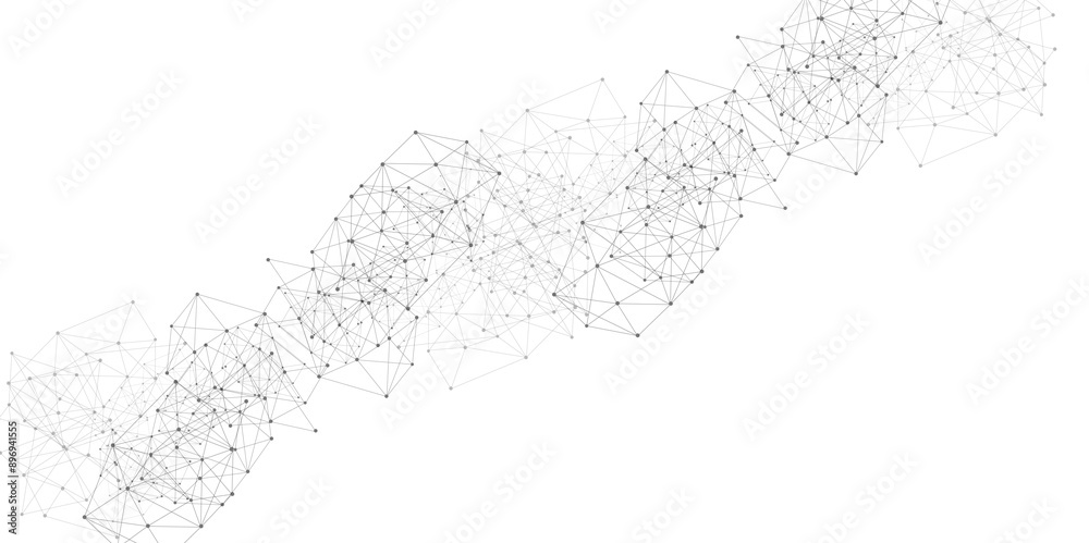 Poster Vector Grey graphic background dots with connections technologies and sharing data as abstract concept.