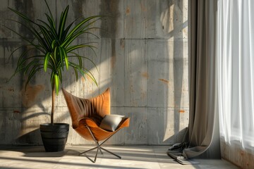 A modern living room with a tall, leafy Dracaena marginata in a corner.