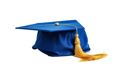 blue graduation hat gold tassel isolated on white background