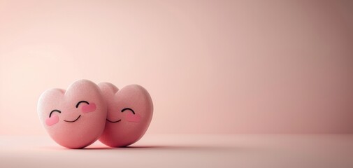 A simple 3D model of two interlocking hearts, each with a happy face, representing love and connection
