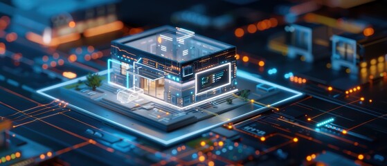 Obraz premium Futuristic Smart Home with Interconnected Devices Powered by Digital Electricity