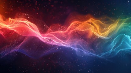 Fototapeta premium Vibrant Abstract Waves of Light and Color Flowing Through a Dark Space Filled with Glittering Particles