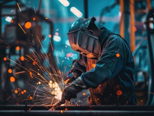 Skilled Welder at Work: Capturing the Art of Metal Fusion in a Panoramic View
