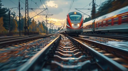 Fototapeta premium Speeding Fast Train in Close Up Perspective with Blurred Motion Effect