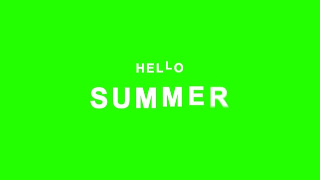 Hello summer text fall animation word on green and black background. 4k animated background.