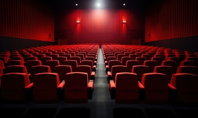 Empty Red Cinema Seats on White Background with Copy Space for Text - Cinematic Film Hall Ambiance with No People