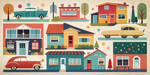 Obraz premium elements of house retro pop style image background