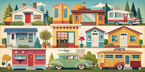 Naklejka premium elements of house retro pop style image background
