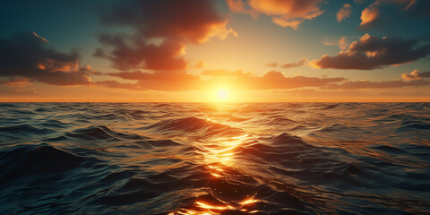 Sunset on the sea waves.
