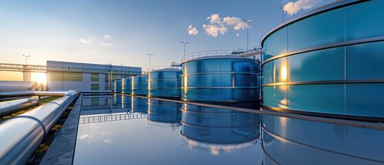 Industrial Water Treatment Facility with Rows of Storage Tanks