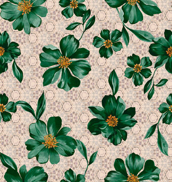 Green Flower seamless pattern design