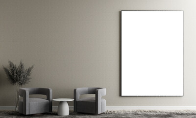 Home and decor living room interior design and empty white wall pattern background and poster decor. 3d rendering