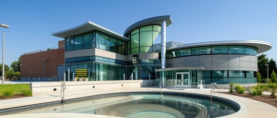 Modern Green Energy Water Treatment Plant Exterior Embracing Sustainability on a Clear Day