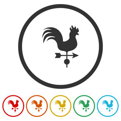 Weather vane with cock icon. Set icons in color circle buttons