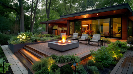 Fototapeta premium Serene Modern Outdoor Living Space at Dusk