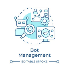 Bot management soft blue concept icon. Online threat, api. Web application security. Round shape line illustration. Abstract idea. Graphic design. Easy to use in infographic, presentation