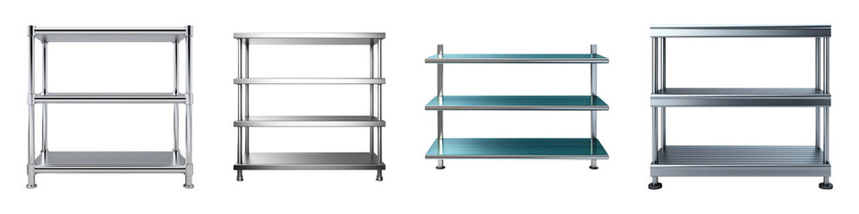 Collection set of metal Shelves isolated on transparent background