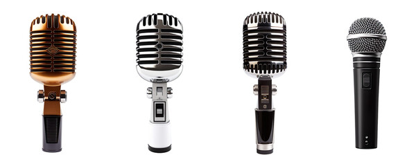 Collection set of microphones isolated on transparent background