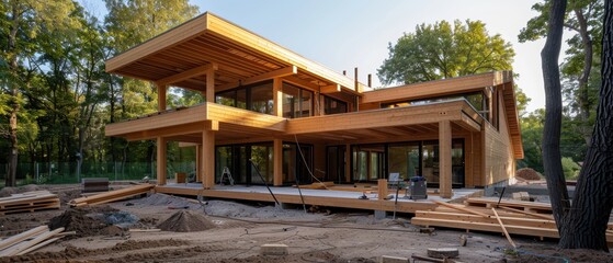 Obraz premium Crafting a Rustic Retreat: Log Cabin Construction with Natural Materials