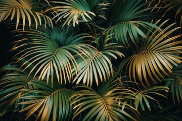Abstract tropical palm leaf pattern on black background.