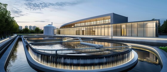 Futuristic Water Treatment Plant with Sleek Modern Architecture