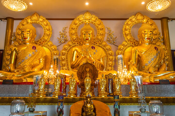 The gold Buddha statue at Buddhist Eyewitchalai Foundation Mahayana Monastery, Nakhon Pathom, Thailand