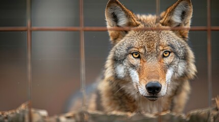 Obraz premium A lone wolf paces restlessly in a cage, yearning for freedom.