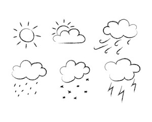 Obraz premium Scribble doodle charcoal paint weather set. Kids hand drawn pencil abstract sketch.