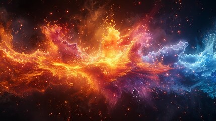 Obraz premium Abstract Space Nebula With Red, Orange, and Blue Colors