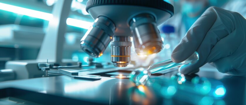 Advanced Researcher Examining Microscopic Organisms through a High- Microscope in Modern Laboratory Setting -
