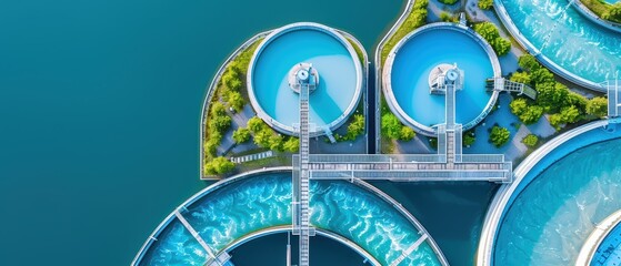 Aerial View of Massive Water Treatment Plant and Reservoirs against Clear Sky