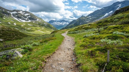 A hiker's perspective of a winding mountain trail.