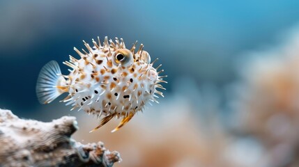 A pufferfish inflated into a spiky ball, displaying its poisonous spines.