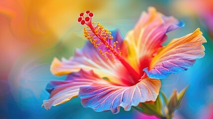 Fototapeta premium Close-up of a blooming hibiscus flower with vivid colors.