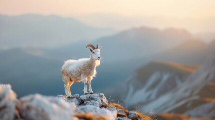 Fototapeta premium A goat standing atop a rocky outcrop.