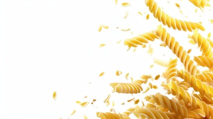 Raw Italian pasta falls gracefully against a white background. Generative AI