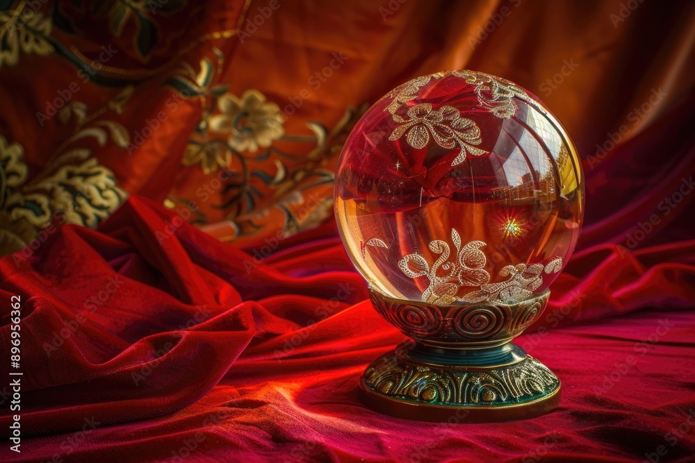 Wall mural fortune teller crystal ball on red velvet background