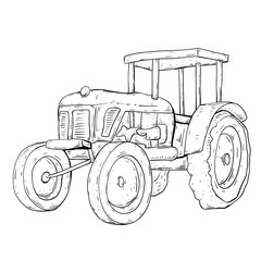 Sketch of tractor isolated on white background